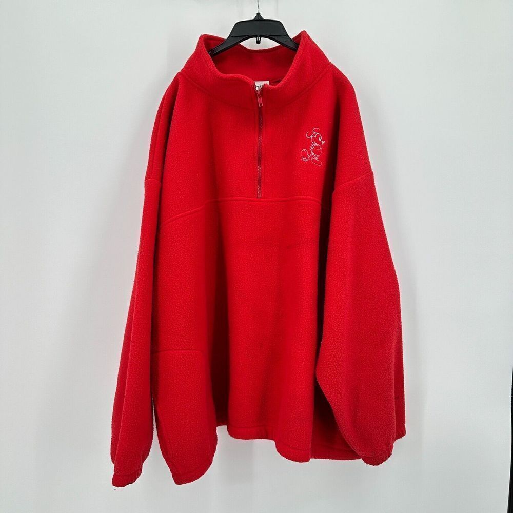 Vtg Walt Disney World Quarter Zip Sweatshirt 4XL Red Fleeceβ Mickey Mouse Walt
